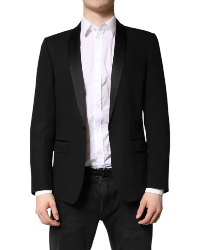 Dolce & Gabbana Black Single Breasted Men Coat Martini Blazer Virgin Wool Silk Nylon Clothing Black