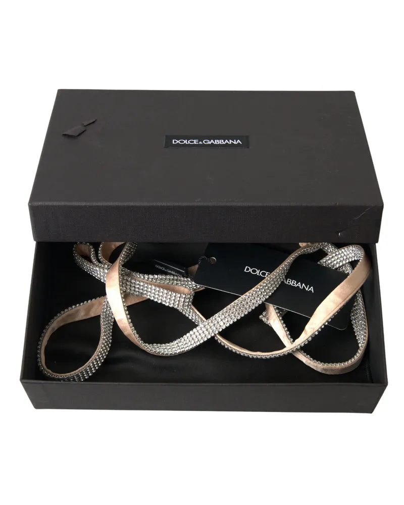 Dolce & Gabbana Women's Beige Silk Clear Crystal Bow Waist Belt Elastane Beige
