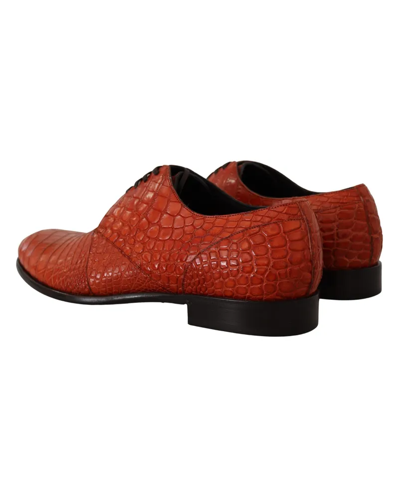 Dolce & Gabbana Men's Orange Exotic Leather Dress Derby Shoes Skin Croc Orange