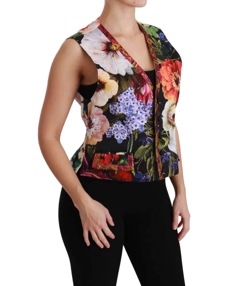 Dolce & Gabbana Women Multicolor Floral Sleeveless Waistcoat Top Vest Multicolor