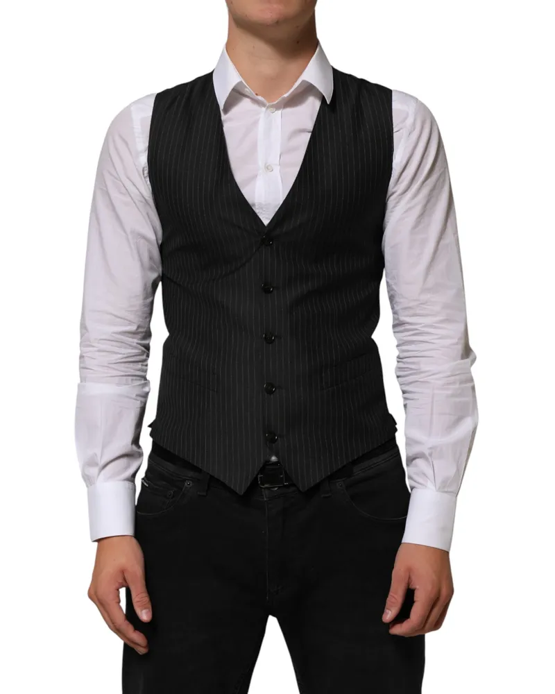 Dolce & Gabbana Black Wool Men Dress Formal Waistcoat Vest Se+wo Black