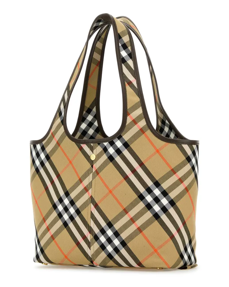 Burberry Women's Embroidered Canvas Small Check Shopping Bag Sand Borse A Mano Beige