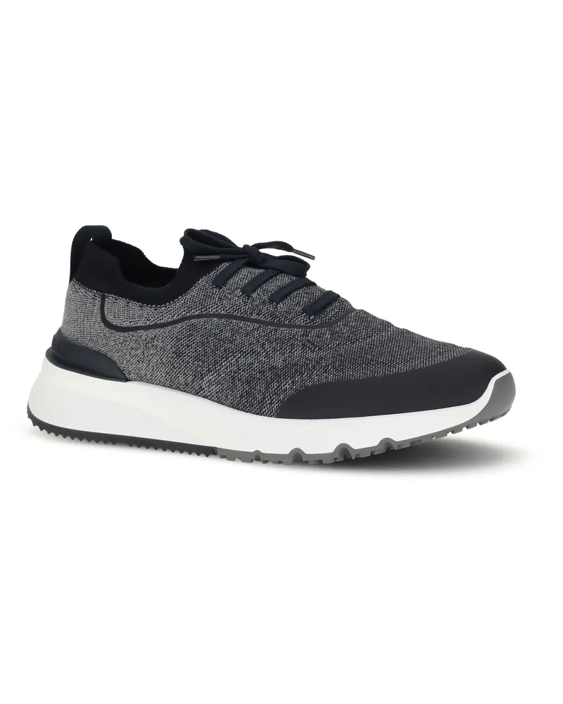 Brunello Cucinelli Men's Techno Cotton Knit Sneakers Runners Blue+coke+navy+bianco-Grigio-Blu Upper: Cotton; Sole: Rubber Blue+coke+navy+bianco/grigio/blu 