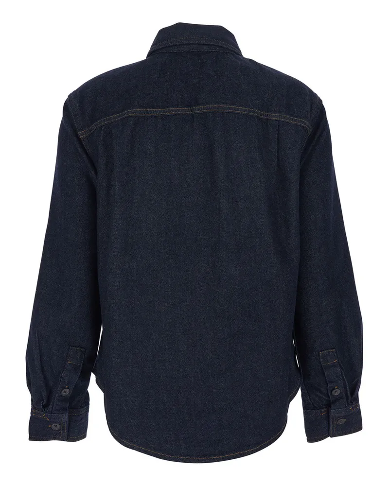 Frame Denim Women Denim Shirt Classic Collar Blue Cotton Blouses Blue