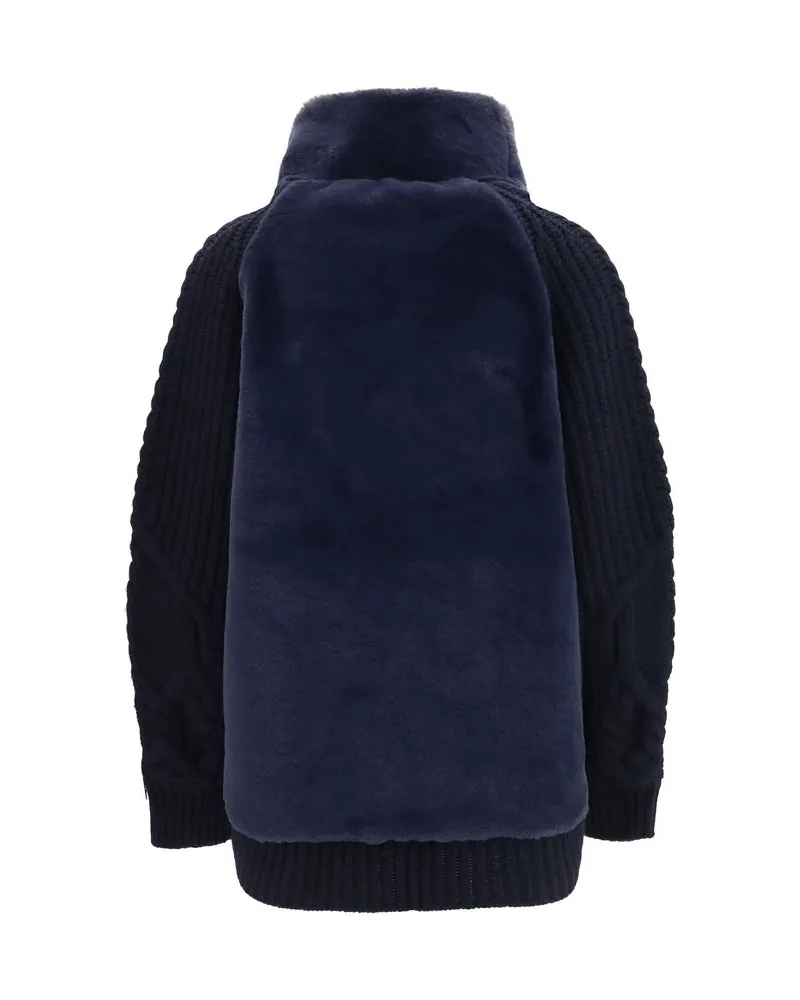 Herno Wool with Fur Collar Coat — Blue Blue