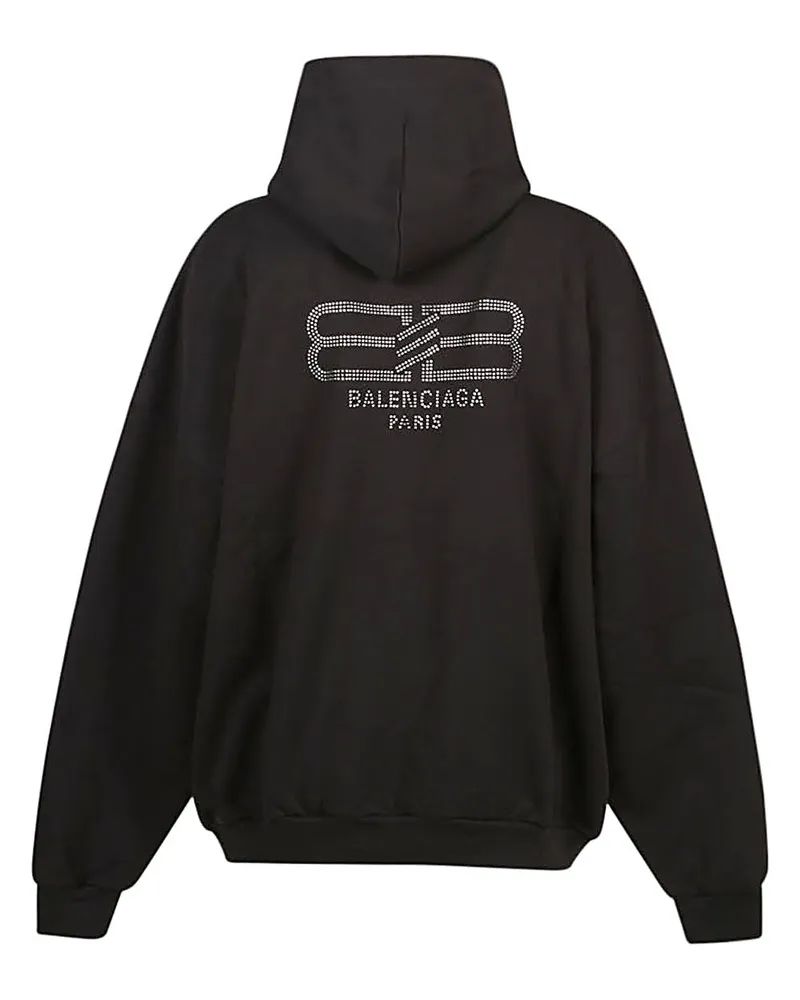 Balenciaga Rhinestone-Embellished Cotton Hoodie — Black Black