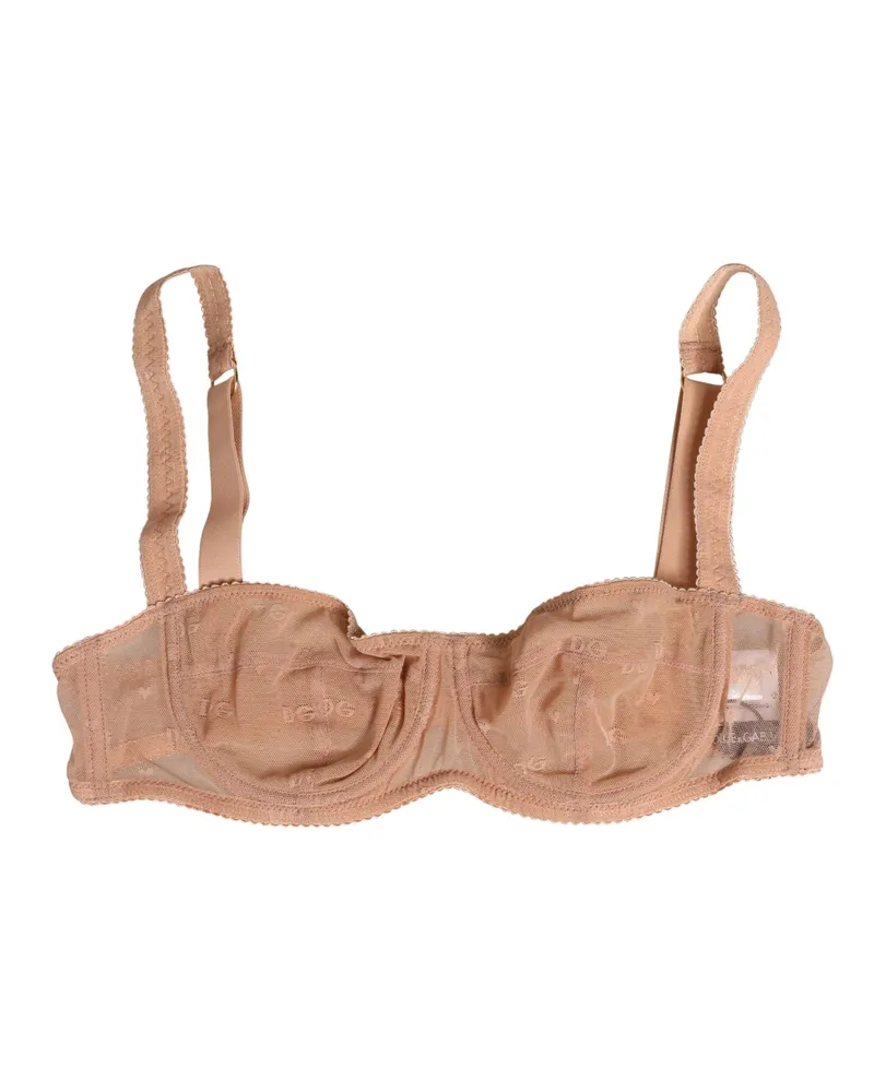 Dolce & Gabbana Women Beige Lace Mesh Underwire Balconnet Bra Underwear Elastane Nylon Clothing Beige