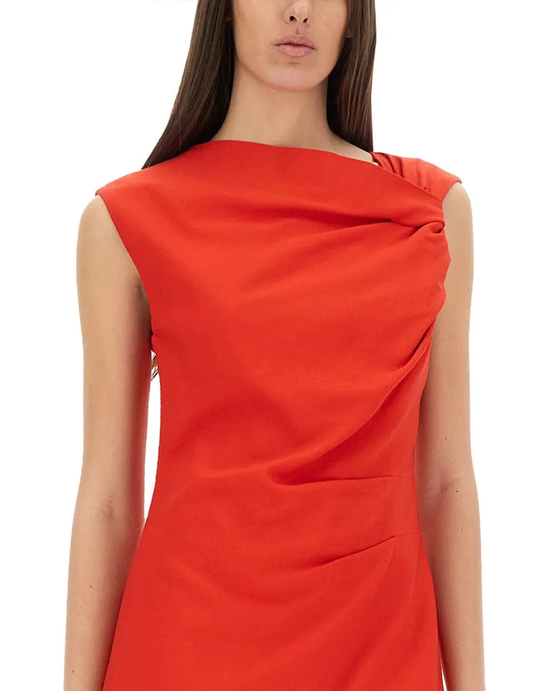 MSGM Draped Viscose Dress — Red Red