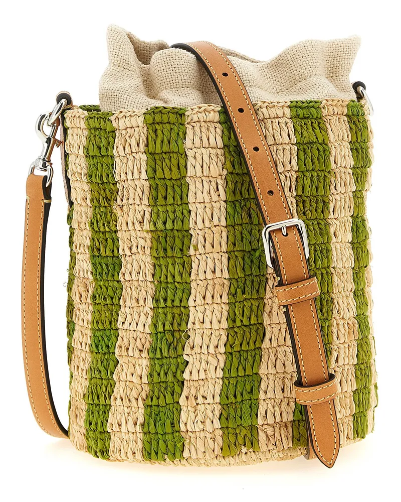Valentino Garavani Hand-Woven Raffia Bucket Bag — Green Green