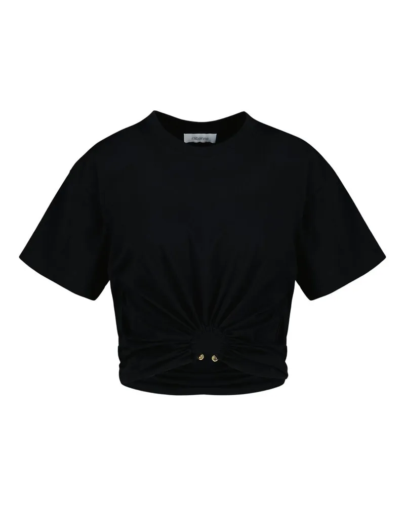 Paco Rabanne Twist-Front Cotton T-Shirt — Black Black