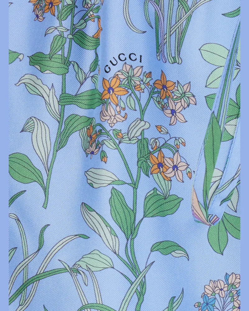 Gucci Floral-Print Silk Shorts — Blue Blue