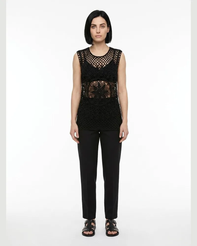 Dolce & Gabbana Lace-Panel Cotton Tank Top — Black Black