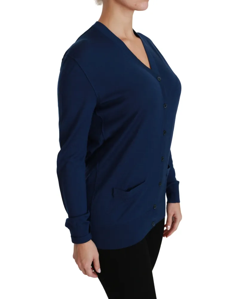 Dolce & Gabbana Women's Blue Button Cardigan Virgin Wool Sweater Clothing Navy