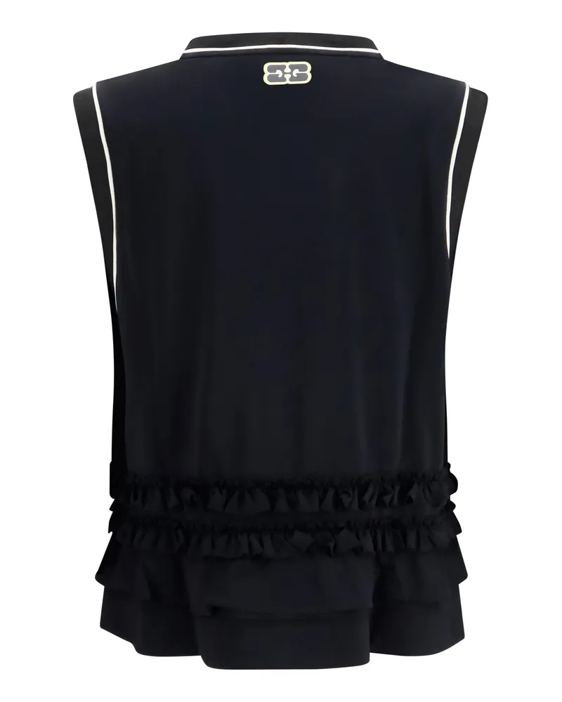 Ganni Women Cycora Oversized Tank Top With Ruffled Hem Black Polyester Black