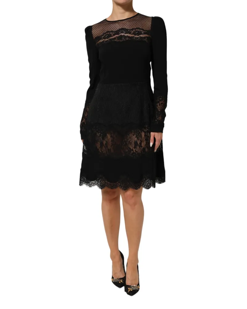 Dolce & Gabbana Women's Black Floral Lace Trim Sheath A-Line Dress 21+co+01+pa+pl+vi Black