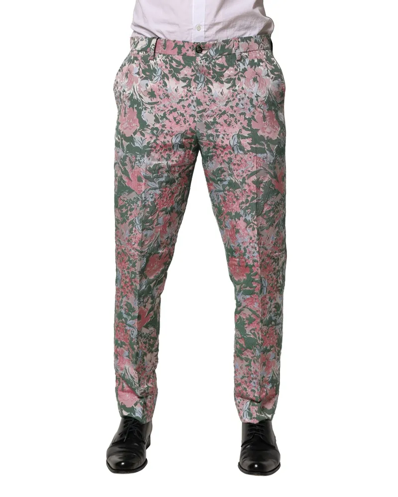 Dolce & Gabbana Men Multicolor Floral Jacquard Pants Nylon Cotton Acetate Multicolor