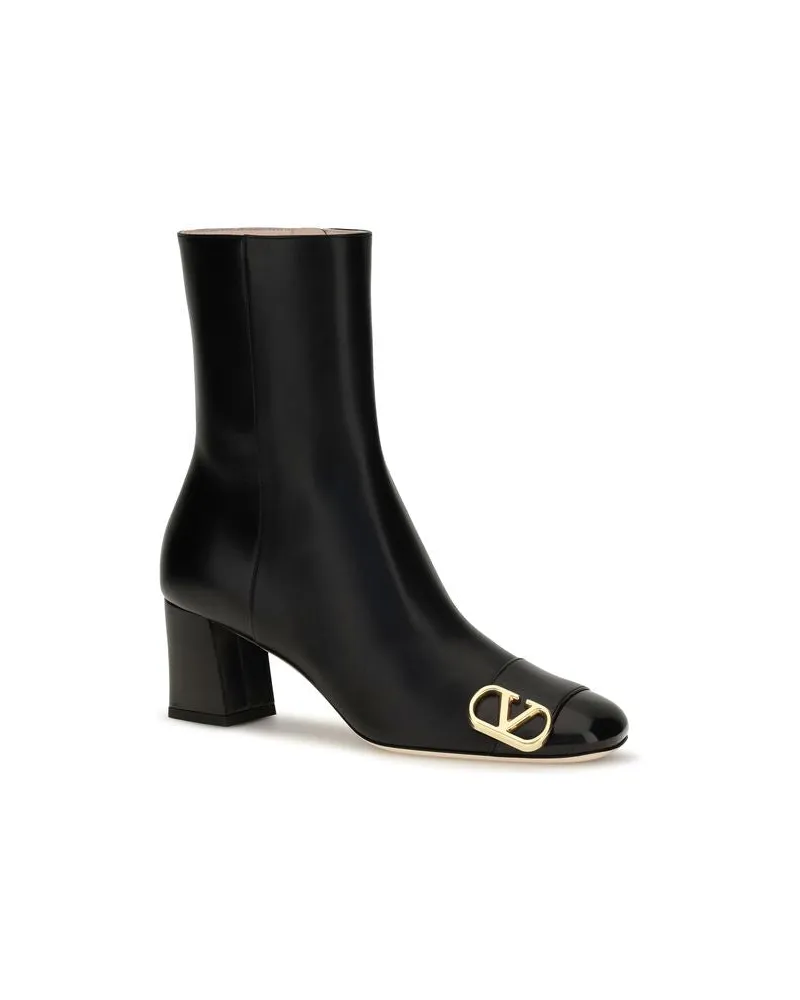 Valentino Garavani Women's Black Calf Leather Bos Taurus Ankle Boots Black