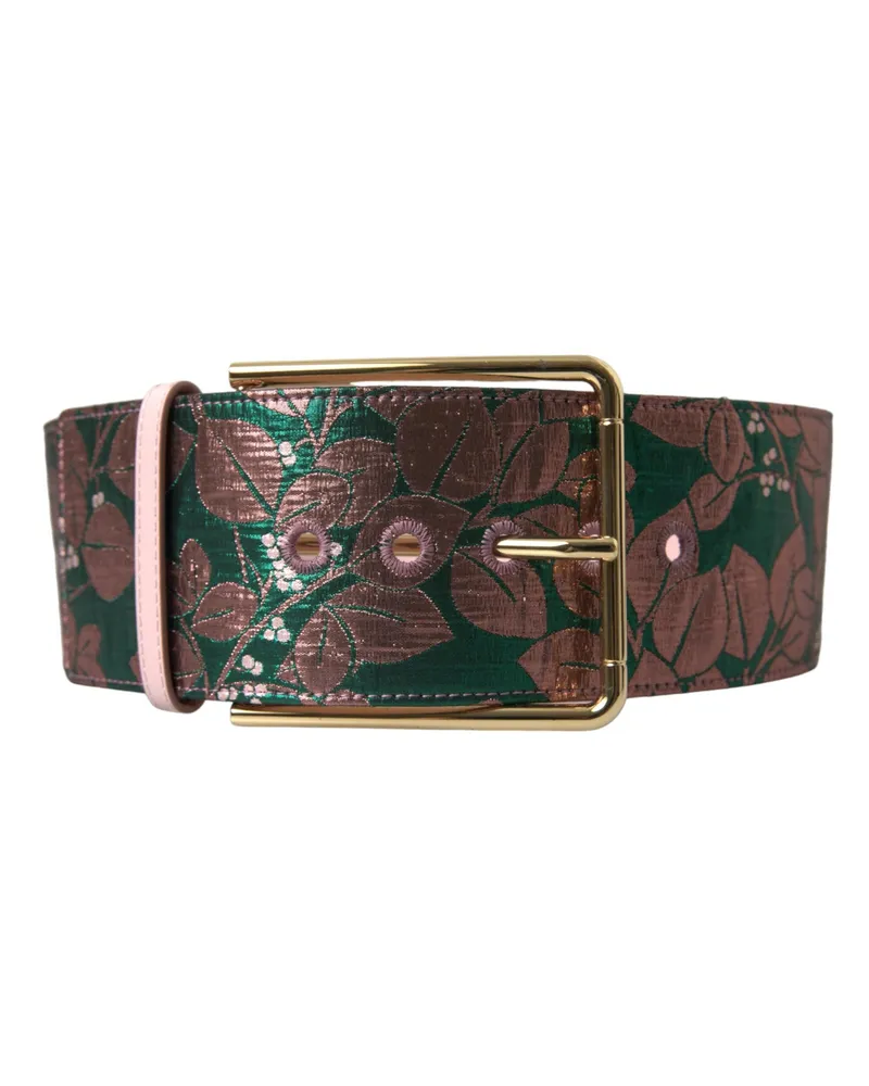 Dolce & Gabbana Women's Multicolor Floral Jacquard Lurex Gold Buckle Belt Polyester Multicolor