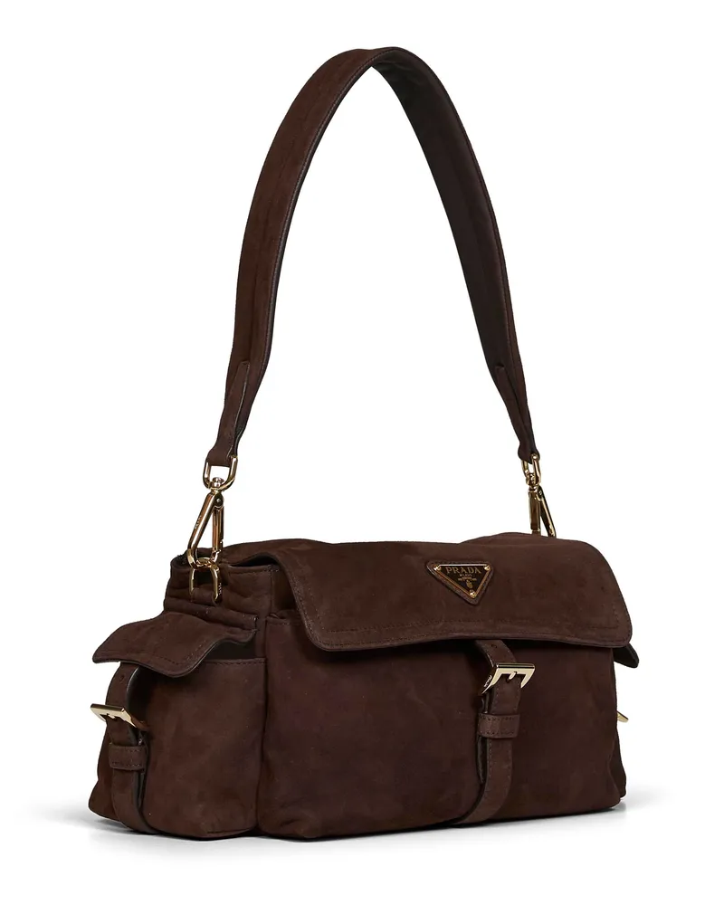 Prada Women's Shoulder Bag Explore Dark Brown Lambskin Handbags Hand Brown
