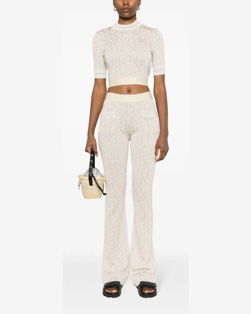 Palm Angels Monogram Jacquard Knit Trousers — Beige Beige