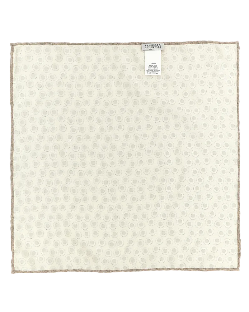 Brunello Cucinelli Geometric Polka Dot Silk Pocket Square — Beige Beige