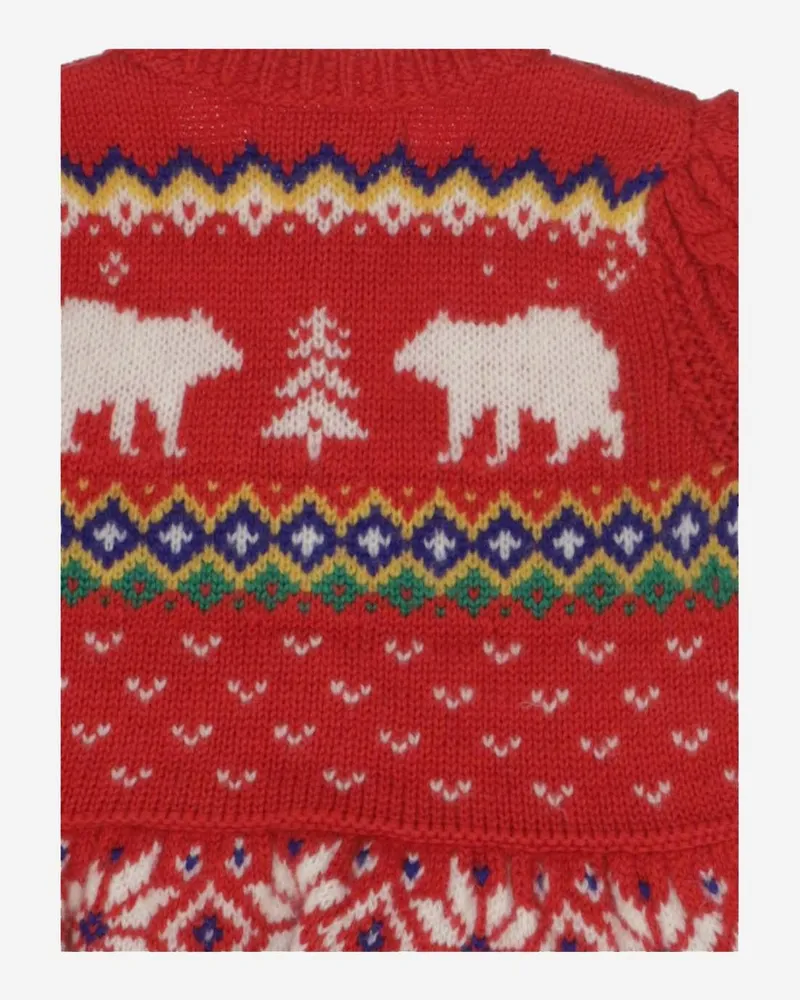 Ralph Lauren Girls' Fair Isle Cardigan Red Cotton Sweater Red