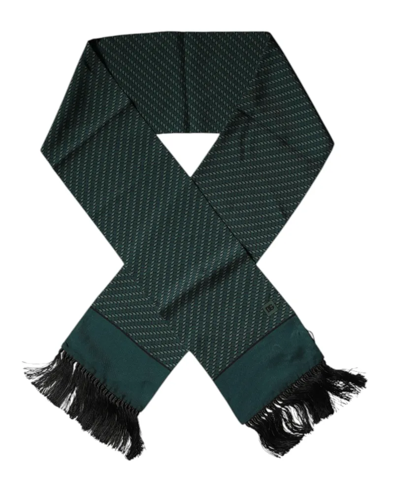 Dolce & Gabbana Men's Dark Green Fantasy Fringes Neck Wrap Scarf Silk Green
