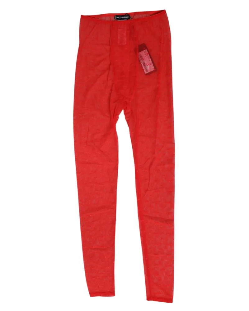 Dolce & Gabbana Women Red Nylon Logo Lace Leggings Pants Underwear Elastane Red
