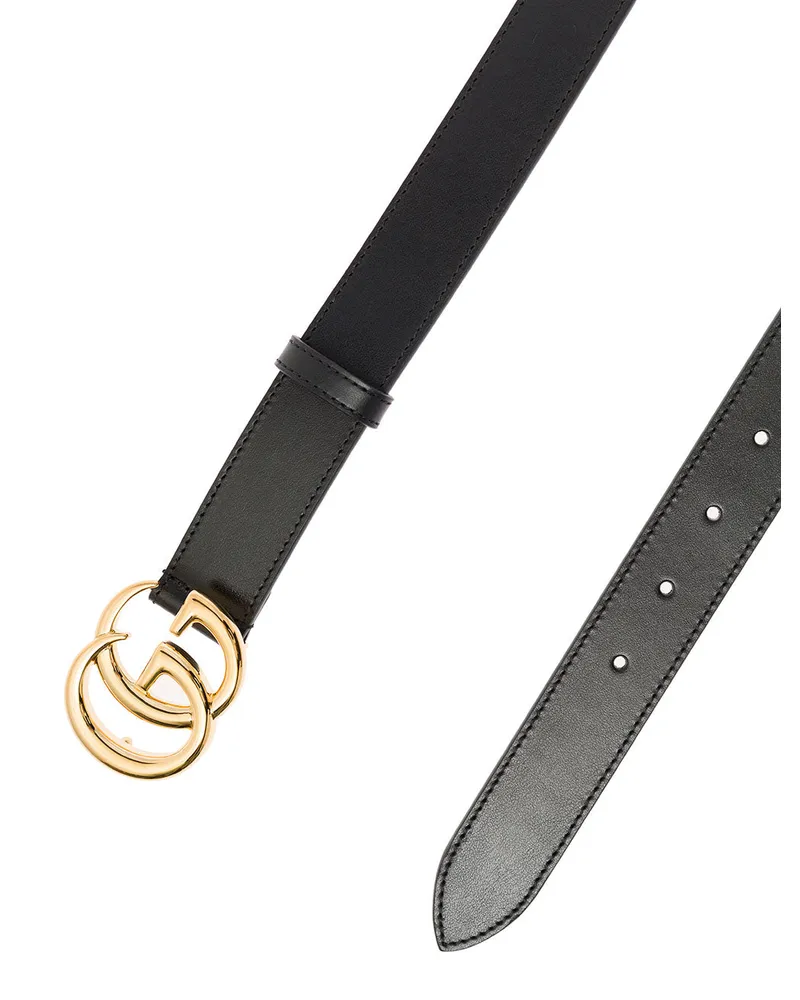 Gucci Men's Belt With Gg Metal Buckle, Black Leather Calf Black