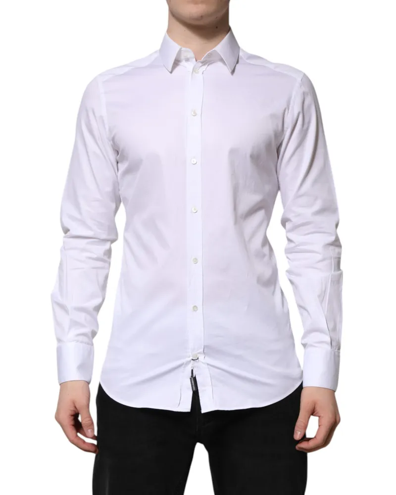 Dolce & Gabbana White Cotton Gold Long Sleeve Men Dress Shirt White