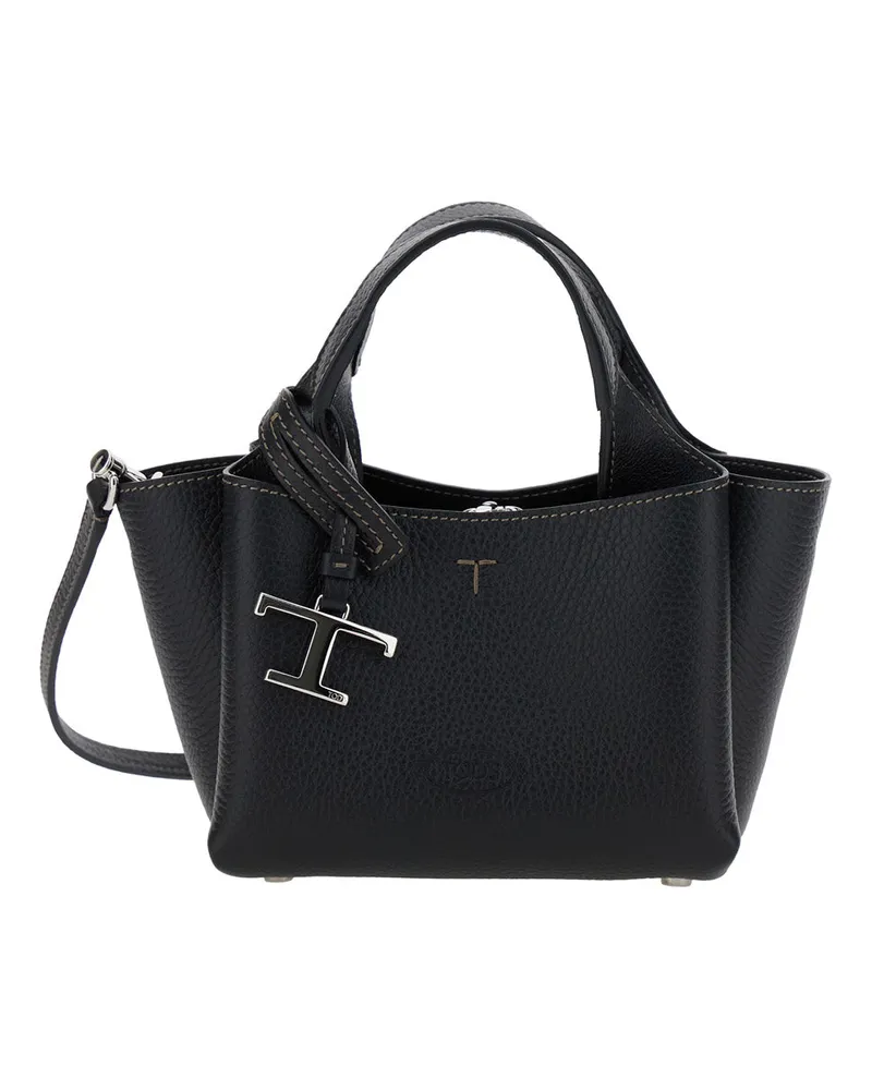 TOD'S Women's Handbag Black Calfskin Leather Handbags Hand Bags Black