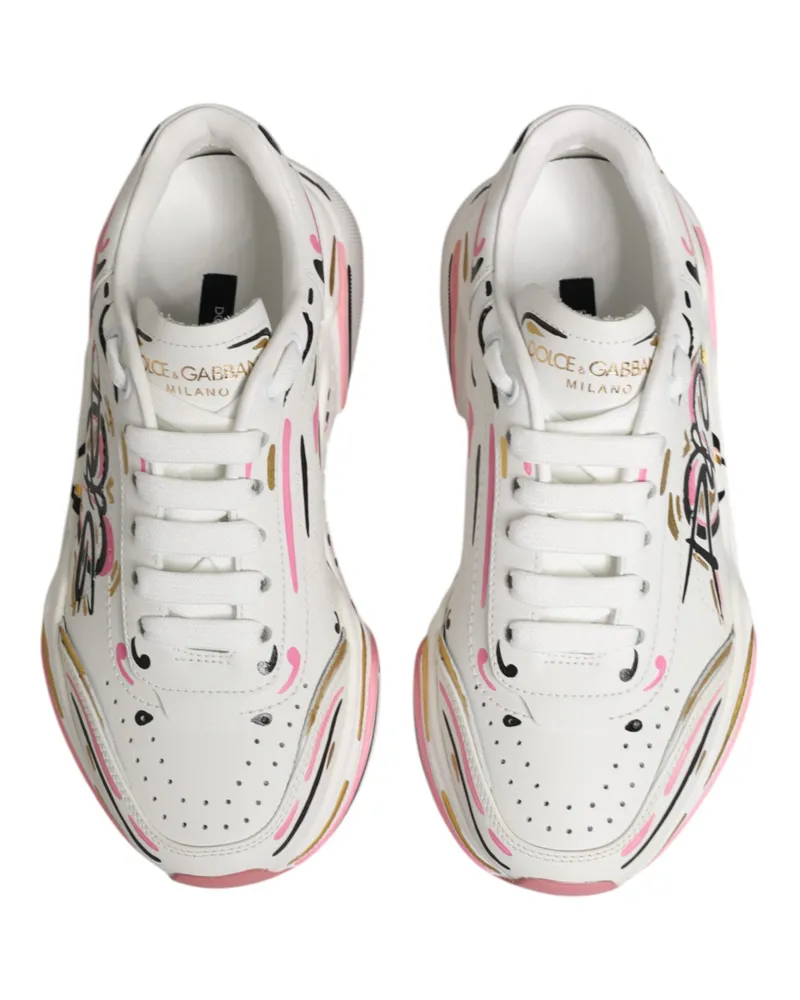 Dolce & Gabbana Women's Multicolor Hand Painted Daymaster Sneaker Shoes Calf Leather White