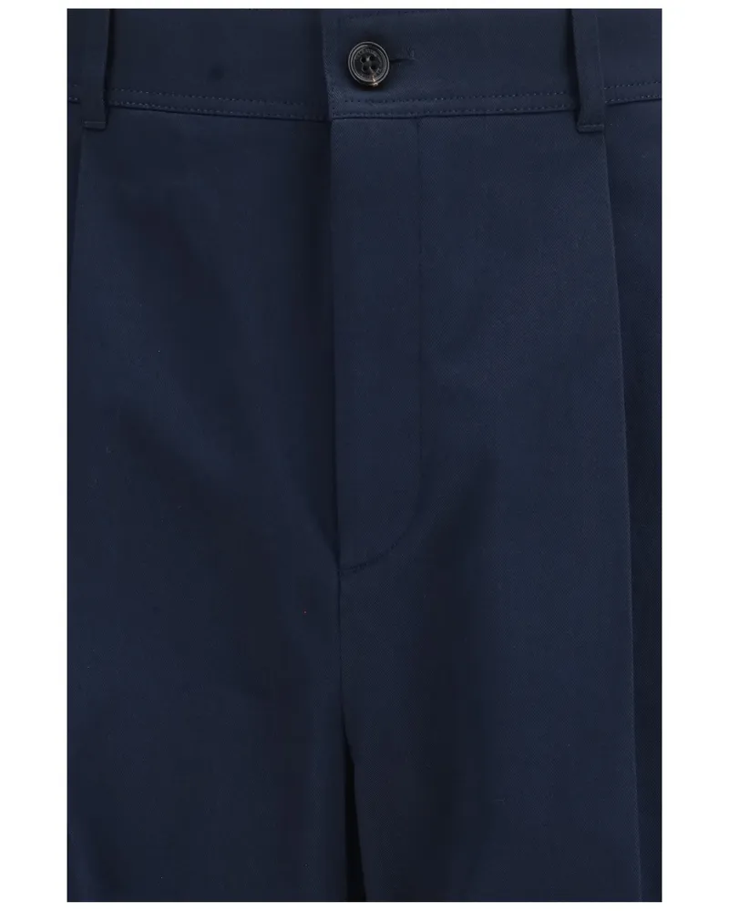 Valentino Garavani Men's Straight Pants Navy Cotton Trousers Navy