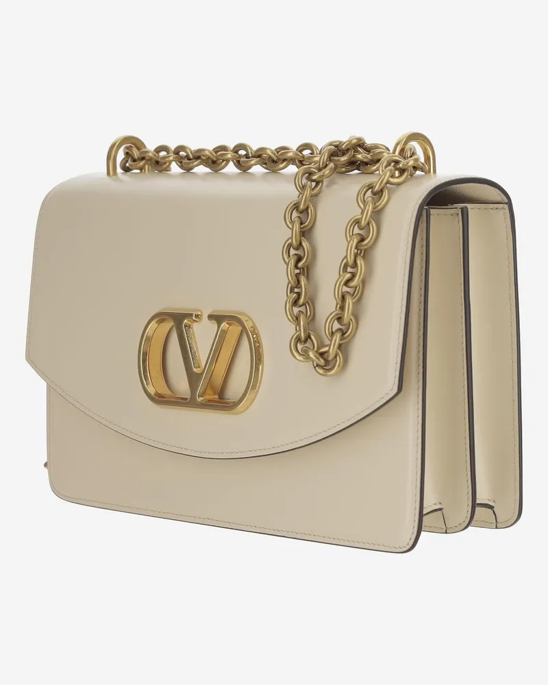 Valentino Garavani Women's Vain Leather Shoulder Bag Beige Calfskin Beige