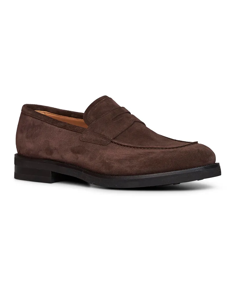 Ferragamo Men's Loafers Stefano Suede Bark Brown Calf Leather Brown