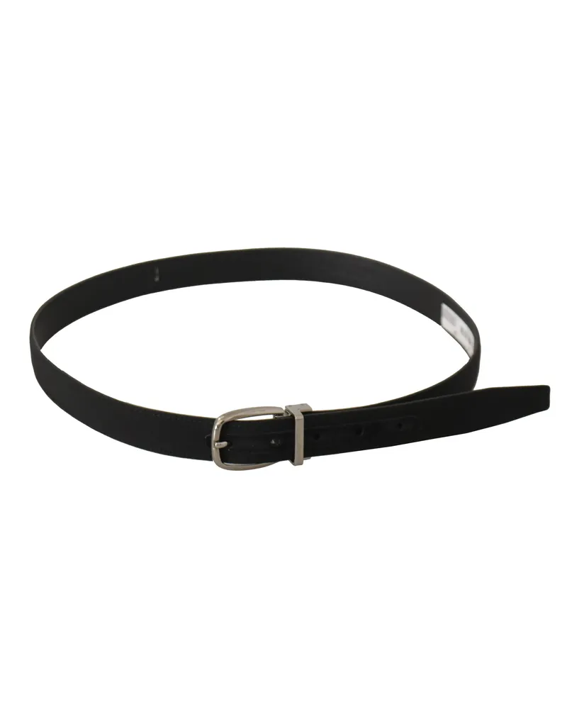Dolce & Gabbana Men's Black Calf Canvas Silver Tone Logo Metal Belt Black