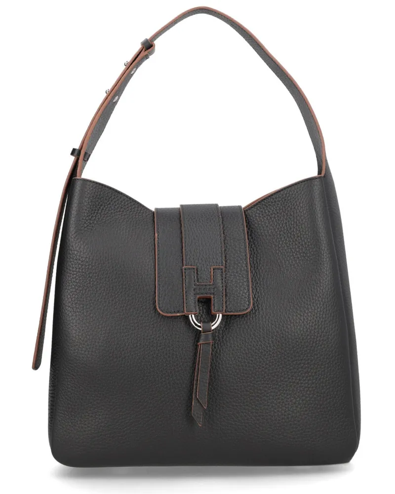 Hogan Calfskin Hobo Bag — Black Black