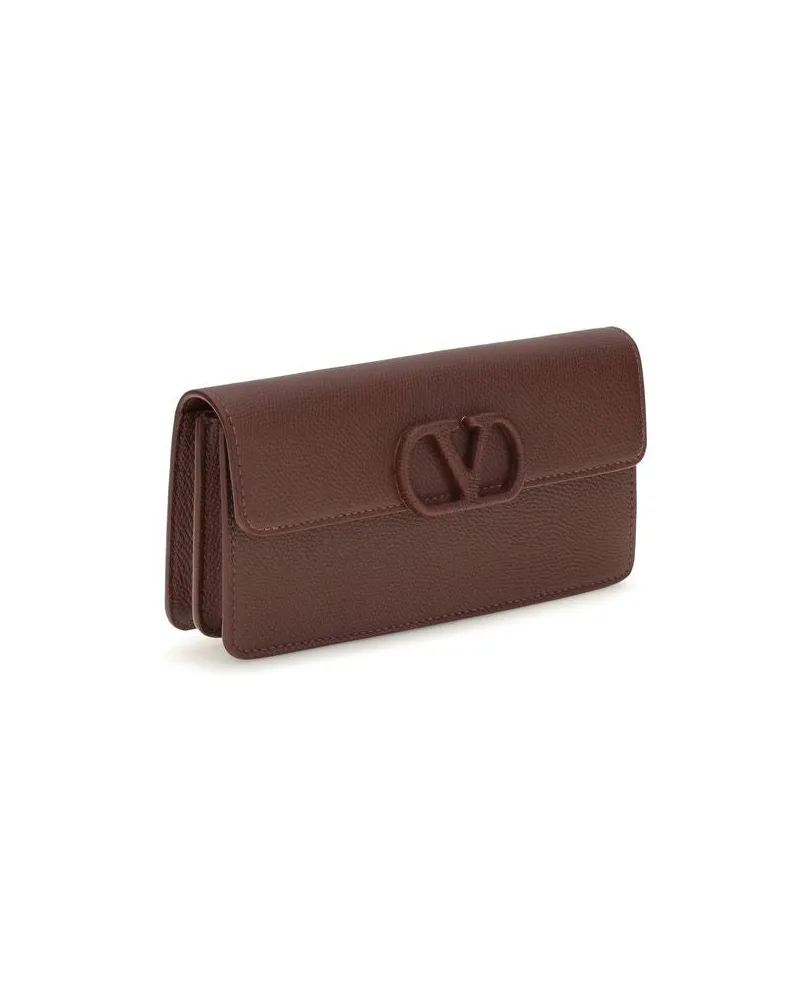 Valentino Garavani Grained Calfskin with VLogo Chain Wallet — Brown Brown