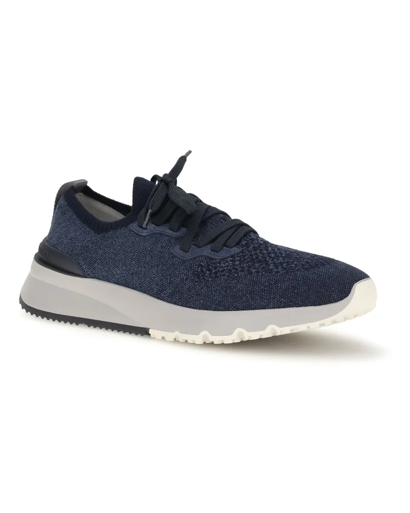Brunello Cucinelli Men's Sneakers Cotton Denim-Navy Denim-Navy-Light Grey-Panama-Blue Upper: Trainers Denim/navy/light Grey/panama/blue Navy