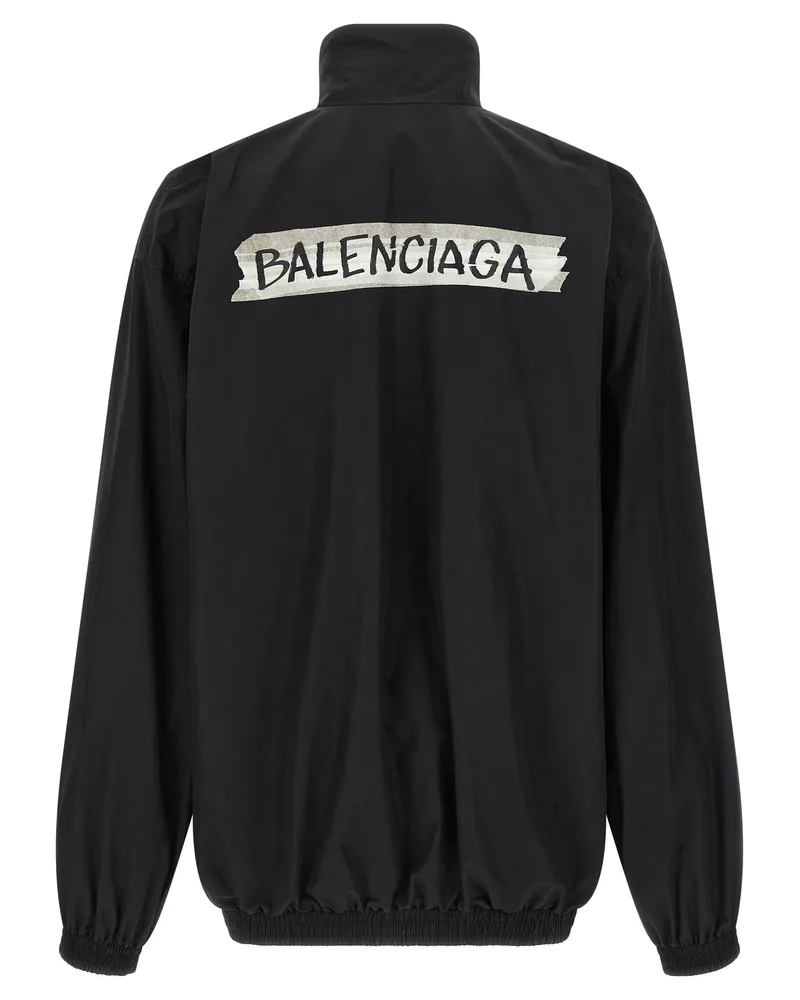 Balenciaga Logo-Print Tech Poplin Sweatshirt — Black Black