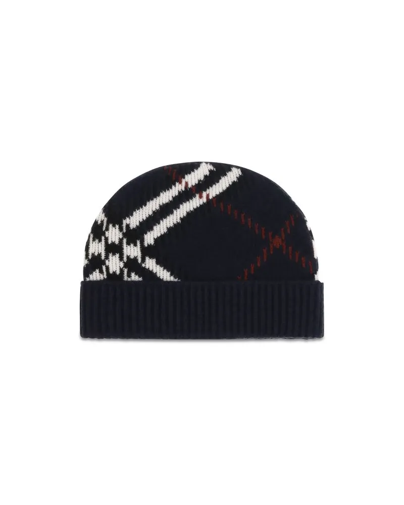 Burberry BU8132885A1243BB Cashmere-Blend Check Beanie — Blue Blue