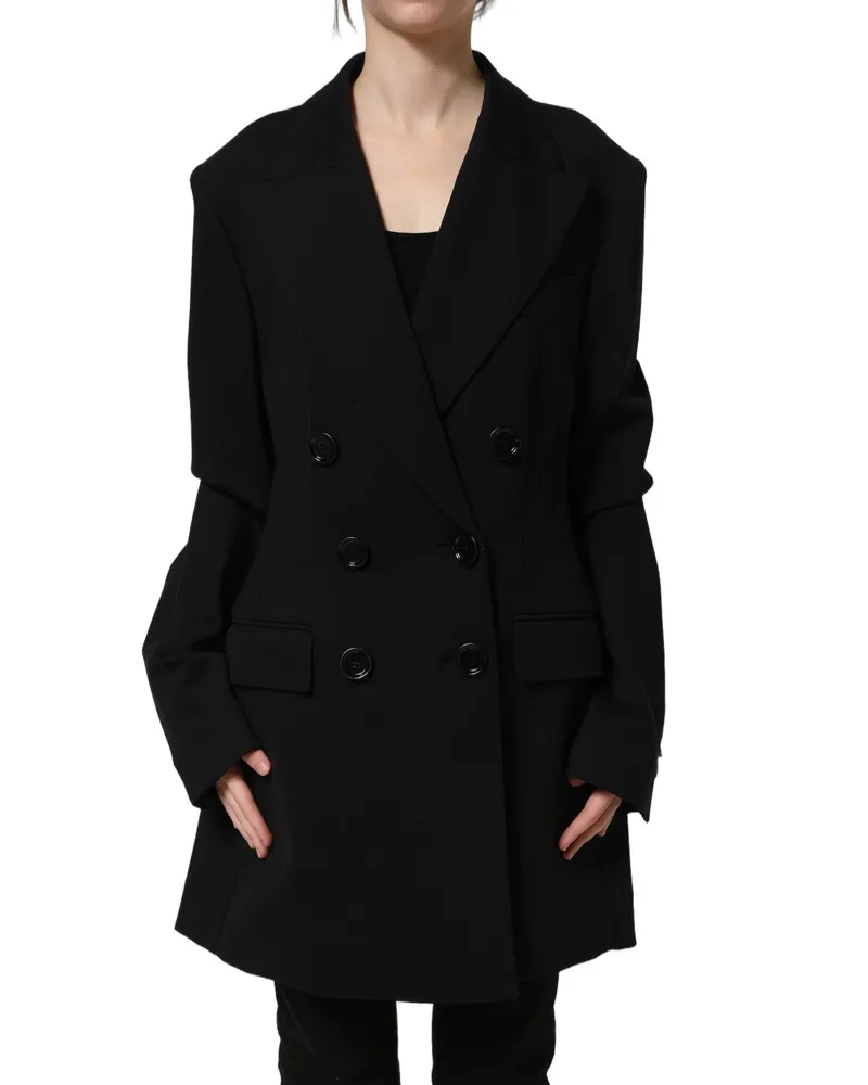 Dolce & Gabbana Women's Black Double Breasted Crepe Blazer Jacket Nylon Elastane Clothing Black