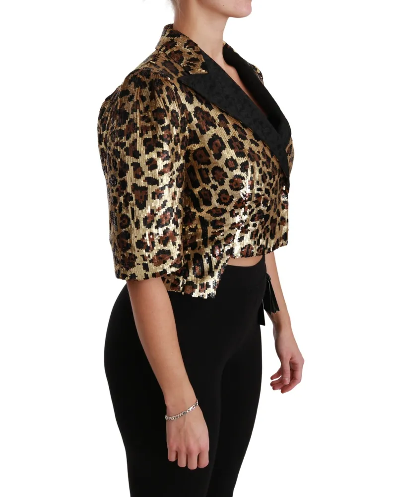 Dolce & Gabbana Women's Blazer Gold Leopard Sequined Jacket Pvc Clothing Gold