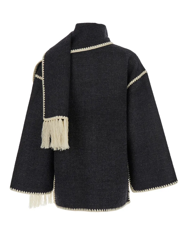 Totême Wool-Blend with Whipstitched Trim Coat — Gray Gray