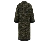 Animal Print Wool Blend Coat — black