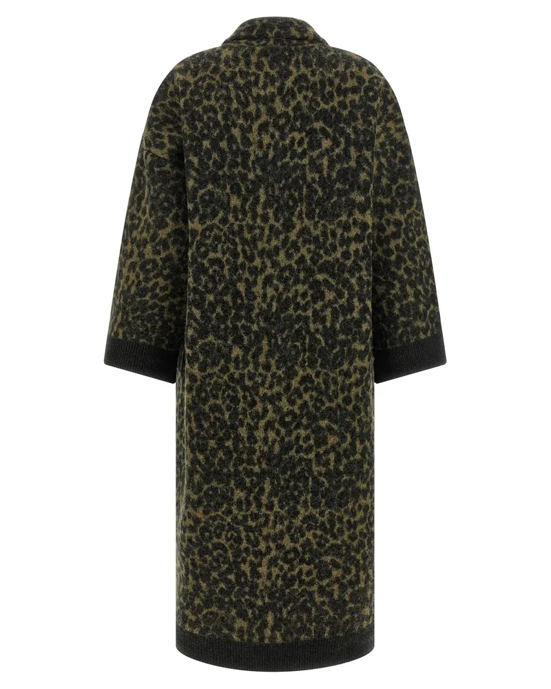 NUDE Animal Print Wool Blend Coat — black Black