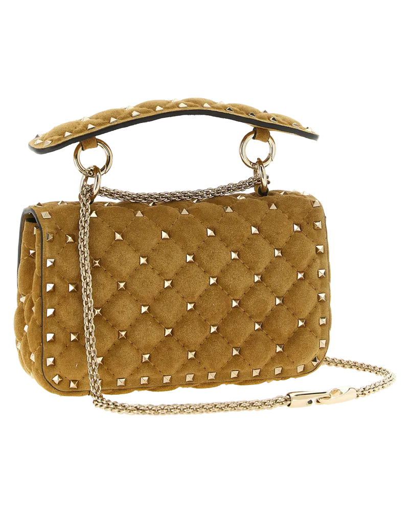 Valentino Garavani Studded Quilted Calfskin Shoulder Bag — Beige Beige