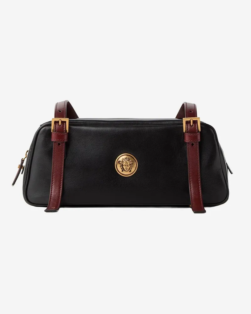 Versace Women's Bowling Bag Emblème Nappa Black Leather Shoulder Black