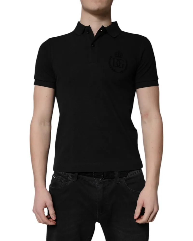 Dolce & Gabbana Logo-Embroidered Cotton Polo — Black Black