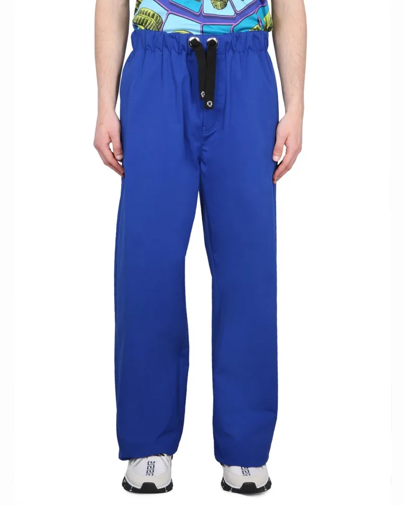 Versace Drawstring Cotton Trousers — Blue Blue